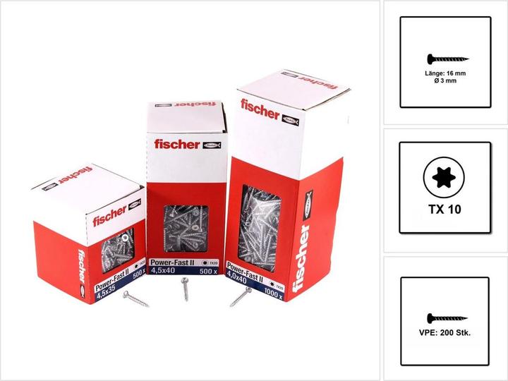 Produktbild Fischer Fisc PowerFastII 3,0x16 PH TX VG blvz200 670057 (200 Schrauben pro Stück)