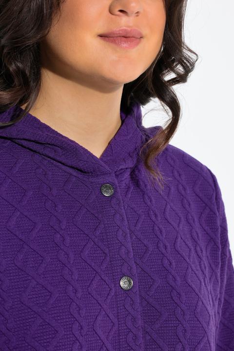Image du produit Ulla Popken Veste à capuche, motif torsadé et boutons-pression. Dos plus long. (46, 48)