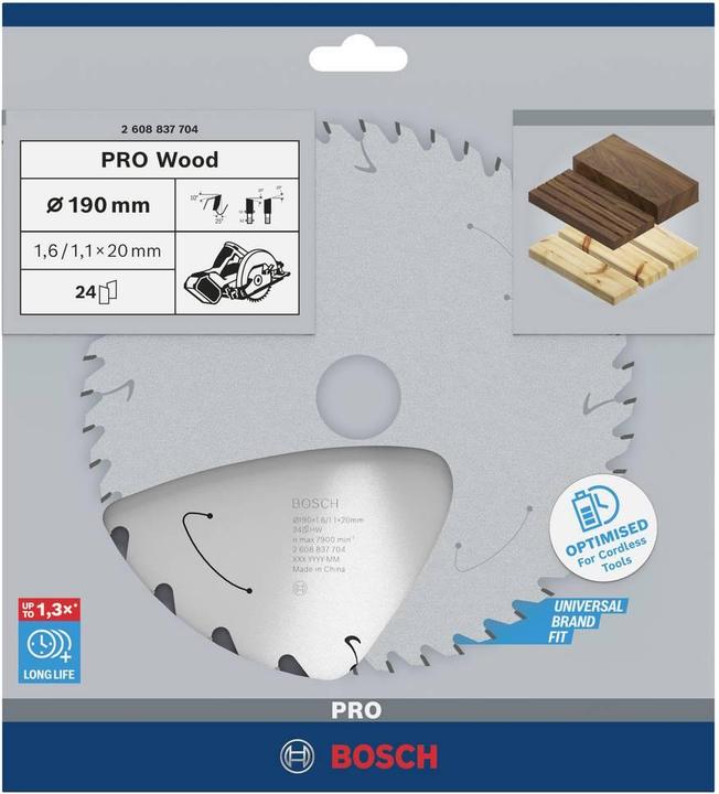 Produktbild Bosch Professional Zubehör PRO Wood cordless Kreissägeblatt, 190 x 1,6 x 20 mm