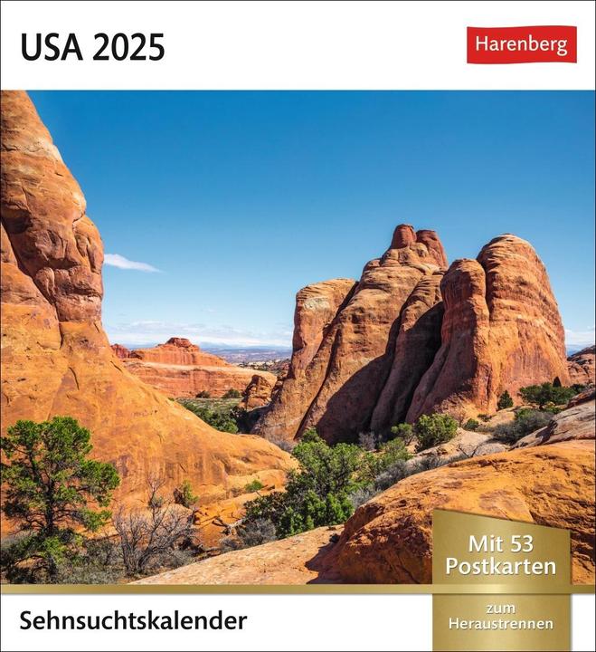 Harenberg USA Longing Calendar 2025 - Weekly calendar with 53 postcards (Hardcover, German)