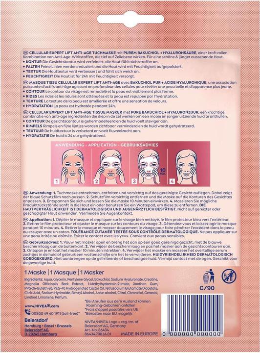 Nutritional values and ingredients NIVEA Cellular Expert Lift Anti-Age Tuchmaske (1000 ml)