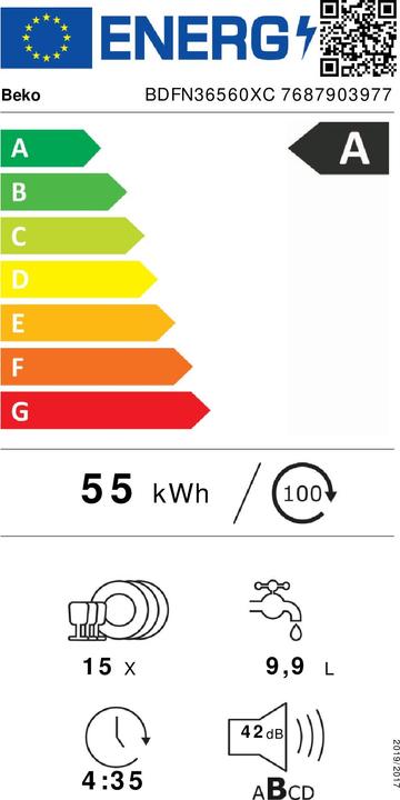 Energy Label Beko BDFN36560XC Freestanding 15 place settings A