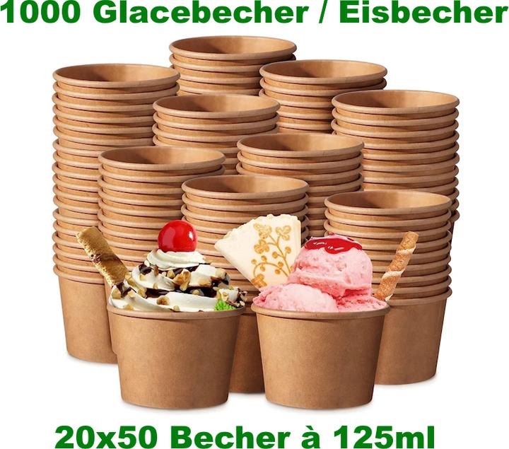 Produktbild Wimex.eu 1000x Papierbecher / Eisbecher (PAP/PE) kraft Ø75mm 125ml - 20x50 Stück (1000 x)