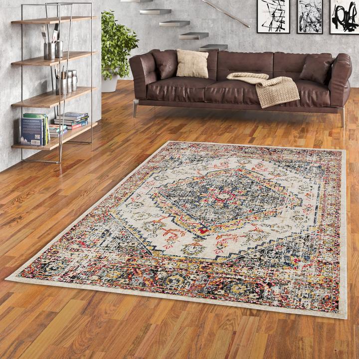 Produktbild Pergamon Kurzflor Designer Teppich Modern Vintage Orient Muster (140 x 200 cm)