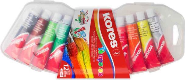 Actual product image Kores Tempera paint ""Temperas"", 12 pcs. plastic case highly pigmented colours, mixable, aluminium tubes (12 ml)