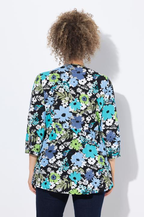 Image du produit Ulla Popken Blouse motif floral, décolleté en V et manches 3/4, coupe évasée (42, 44)