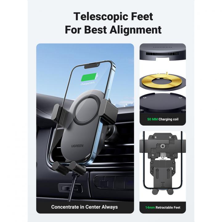 Produktbild Ugreen Car holder for ventilation grille with inductive charging CD256 (silver)