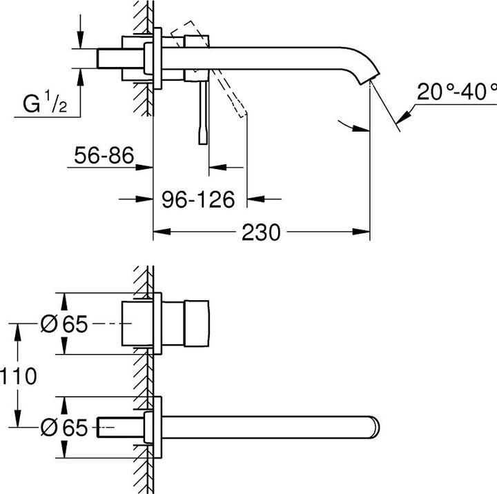 Produktbild Grohe 2-Loch-Waschtischbatterie ESSENCE Ausldg 230mm ha graph gebü