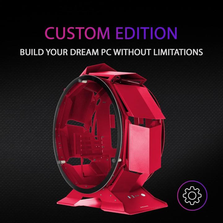 Actual product image Mars Gaming MCORB Red Micro-ATX XL Gaming PC Case Custom Circular Design Double Tempered Glass (mATX, Mini-ITX)