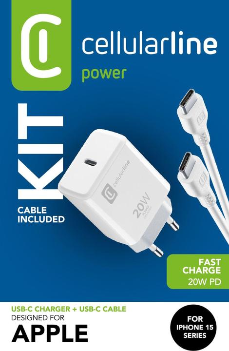 Image du produit Cellularline Kit chargeur USB-C pour Apple 20W PD Blanc (20 W, 1 portion)