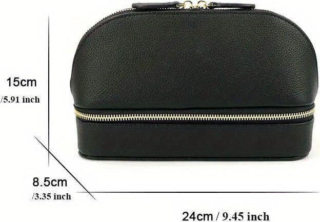 Produktbild Only-Bags.Store Grosse Kapazität Double Layer Makeup Tasche, Schmuck-Box solide Farbe PU-Leder modische Shell-Typ