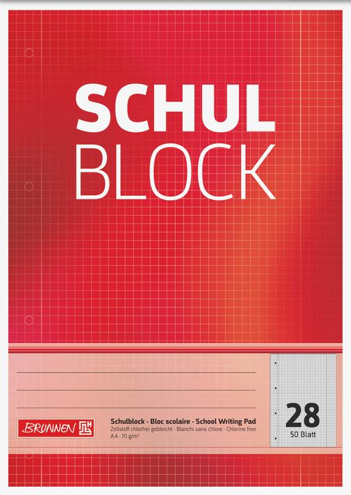 Actual product image Brunnen School notepad A4 squared ruled 28 with margin 4-hole punched 50 sheets (A4)