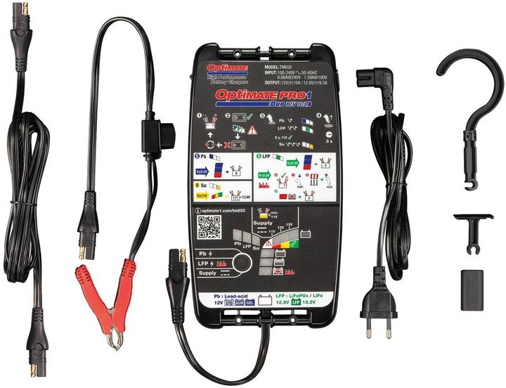 Actual product image Tecmate Optate - Pro -1 Duo 12V 10A - Diagnostic Lead & Lithium Battery charger Tester Car & Motor D (10 A)