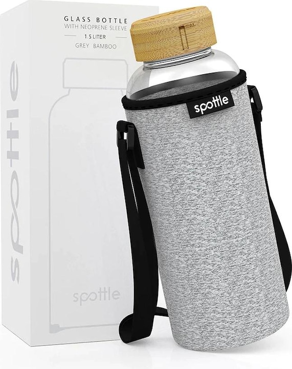 Immagine prodotto Spottle Bottiglia in vetro con custodia in neoprene di grigio screziato da 1,5 litri (1.50 l)