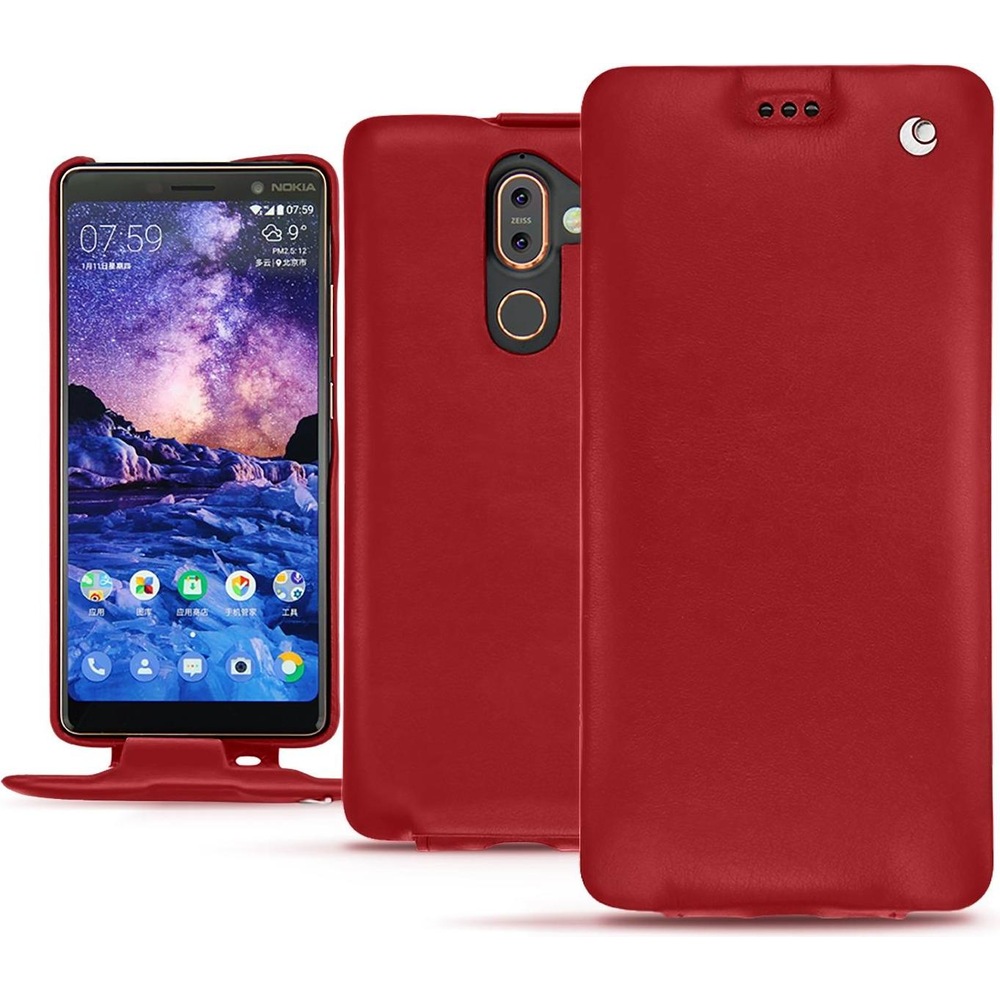 Noreve Lederschutzhülle vertikal (Nokia 7 Plus), Smartphone Hülle, Rot