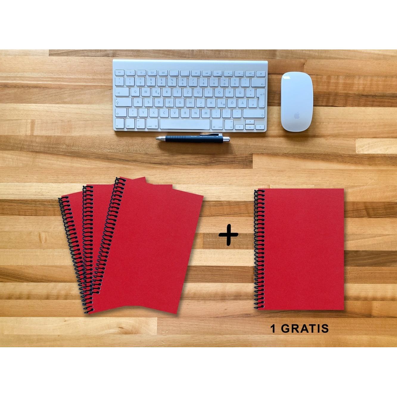 E & Z, Heft + Block, A 5 Notizbuch - Set, 3+1 gratis, Luxury 80 Seiten ROT JUPITER GLITTER-OPTIK, liniert (A5)