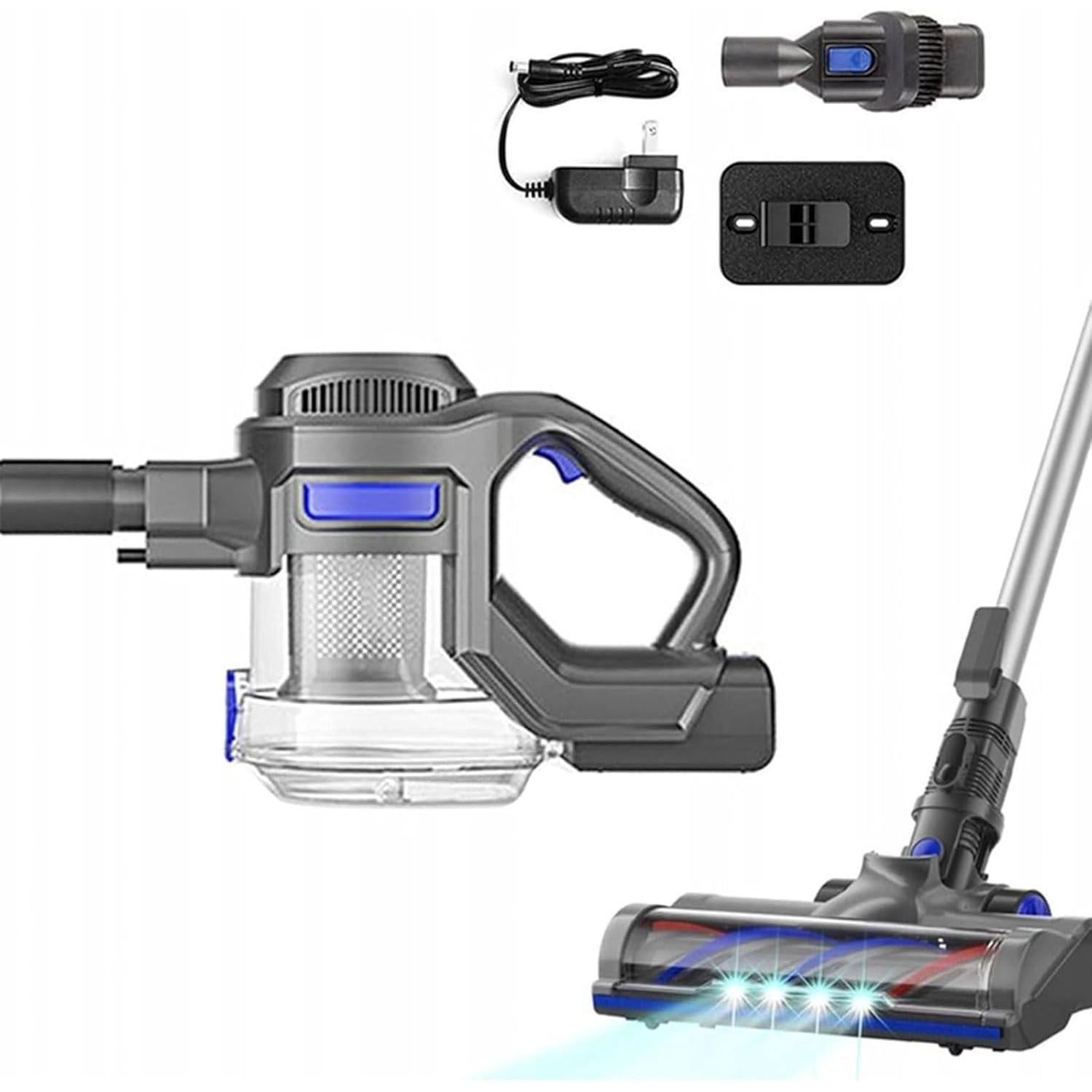 Air Essence Aspirapolvere senza fili blu, 100 AirWatt, spazzola flessibile con illuminazione LED, potente, Aspirapolvere, Blu