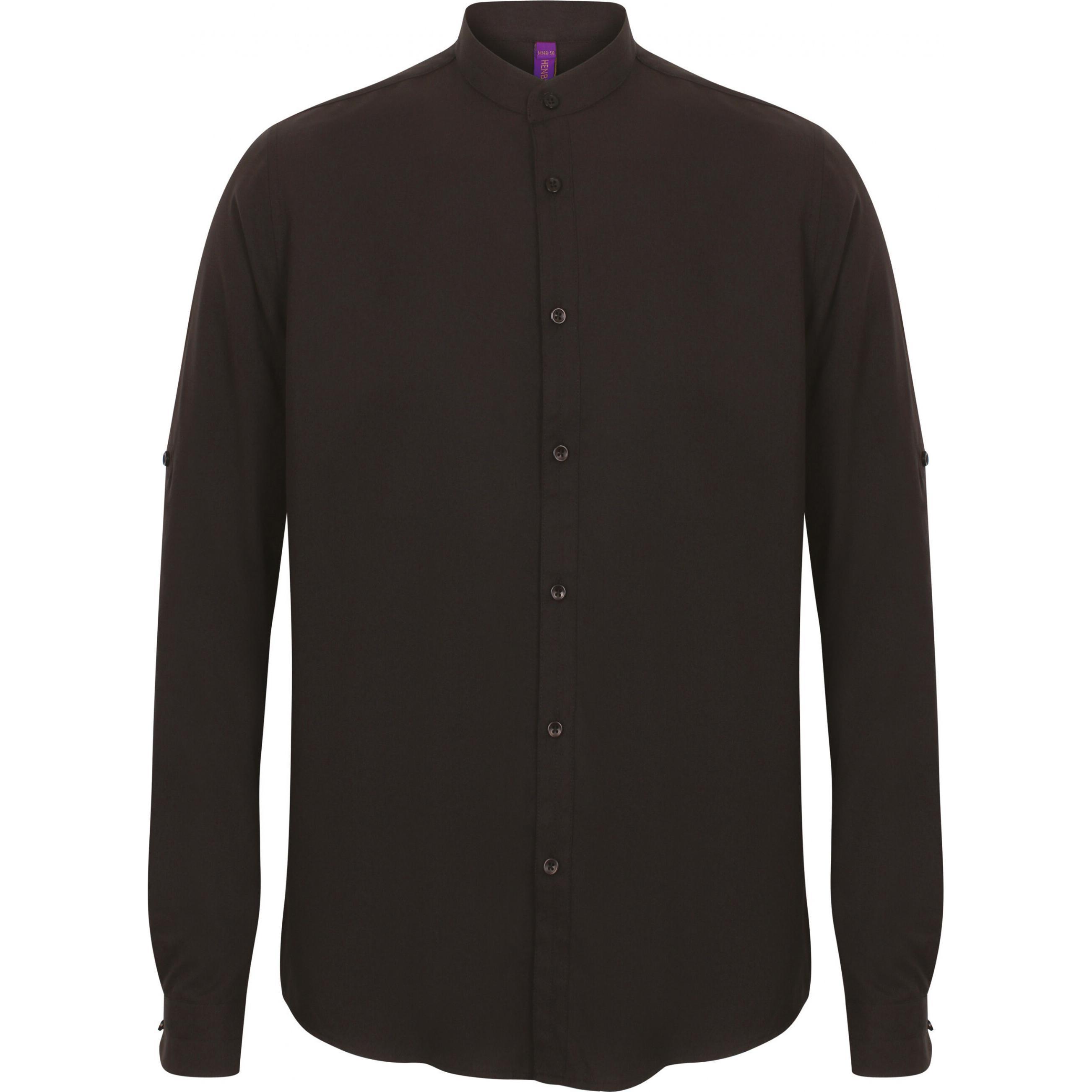 Henbury, Herren, Hemd, Hemd mit Mao-Kragen, Schwarz, (M)