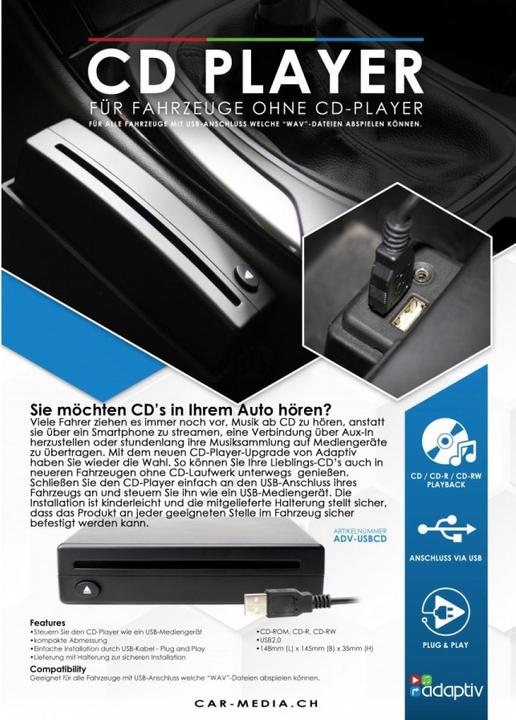 Actual product image Connects2 CD player Adaptive ADV-USBCD, for connection to a USB socket