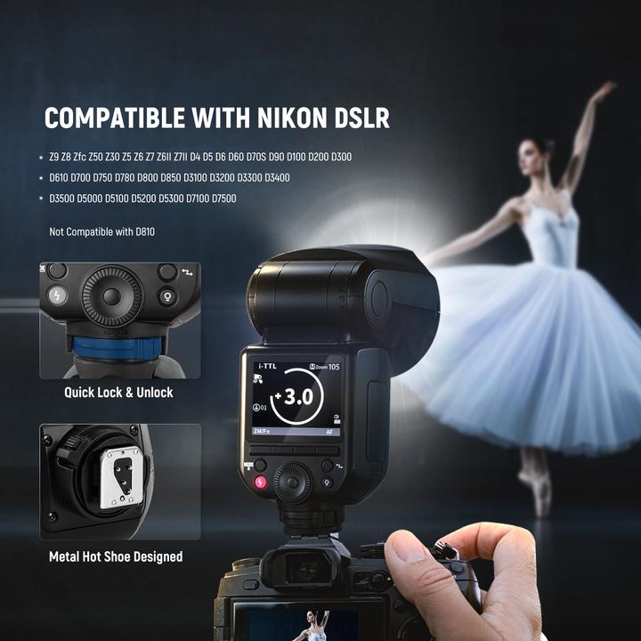 Produktbild Neewer Z2PRO-N TTL Round Head Flash Speedlite With 3000mAh Lithium Battery (Aufsteckblitz, Nikon)