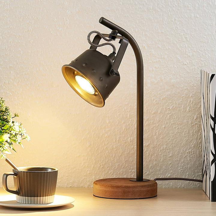 Actual product image Lindby Rubinjo table lamp Wood/Black (GU10)
