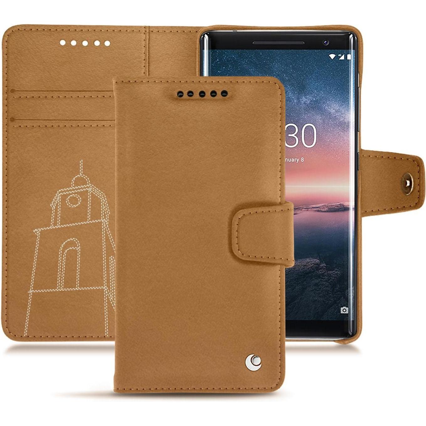 Noreve Lederschutzhülle Wallet (Nokia 8 Sirocco), Smartphone Hülle, Braun