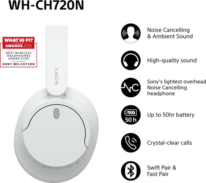 Productafbeelding Sony WH-CH720N (passieve ruisonderdrukking, 35 h, Bedraad, Draadloze)