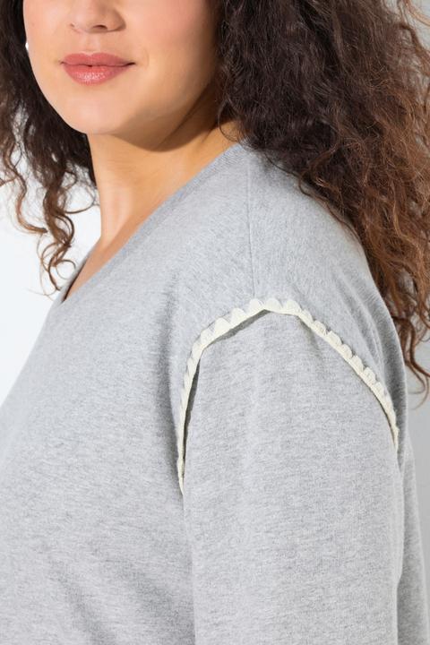 Produktbild Ulla Popken Sweatshirt, Ziernähte, Oversized, V-Ausschnitt, Langarm (54)