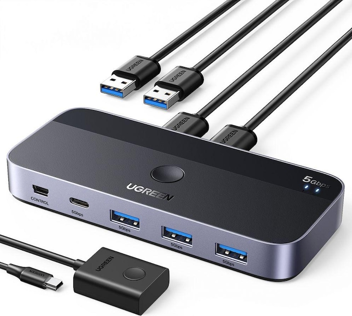 Ugreen Przełącznik switch USB 3.0 CM662, 2X4 out (czarny)