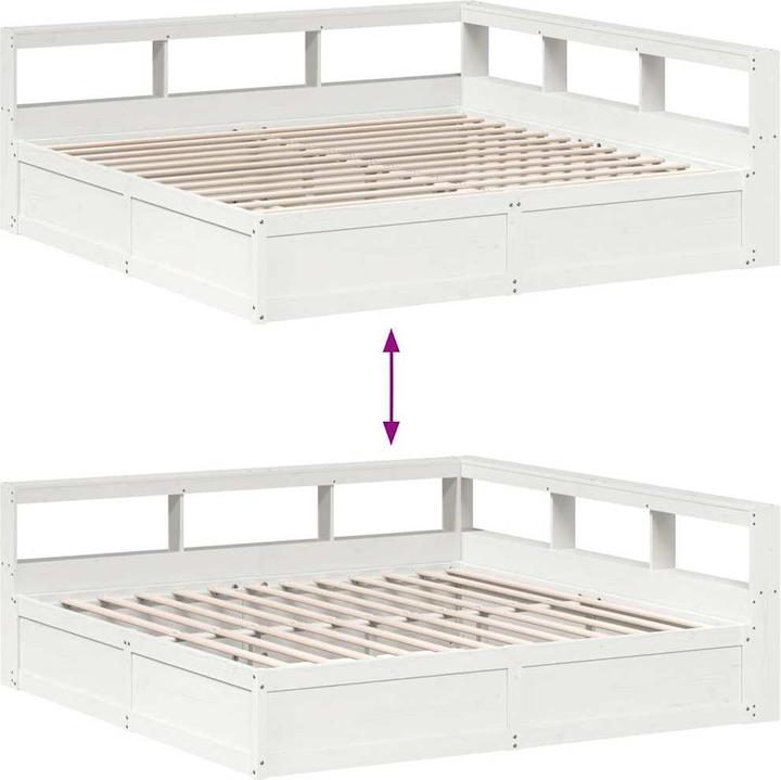 Produktbild vidaXL Massivholzbett mit Regal ohne Matratze Weiss 180x200 cm Kiefer (180 x 200 cm)