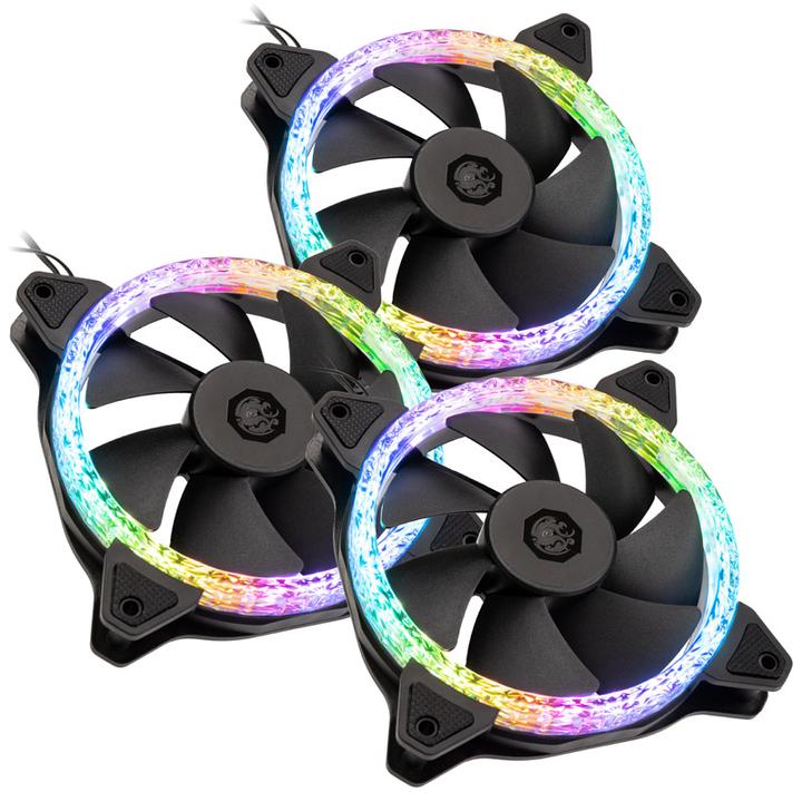 Actual product image Bitspower Notos RGB PWM fan, 120mm - black, 3-pack (120 mm, 3 x)