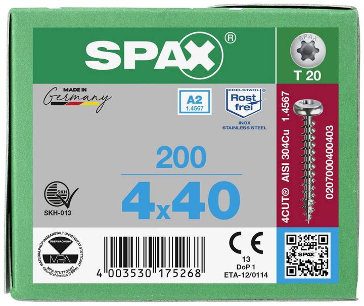 Actual product image Spax A2 Half-Round Head T-Star Plus T20 Fully Threaded (200 Screws per piece)