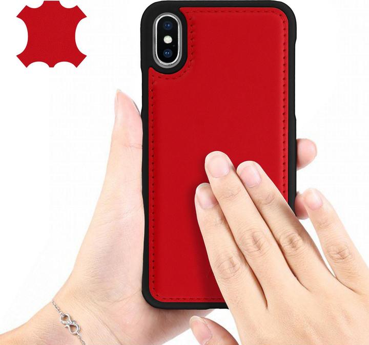 Produktbild Akashi Schutzhülle aus Echtleder stoss- kratzfest für Apple iPhone X / XS – Rot (Apple iPhone X, Apple iPhone XS)