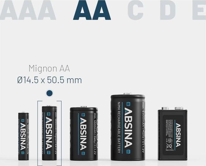 Immagine prodotto Absina Mignon (AA)-Akku NiMH 1.2 V 4 St. (4 pz., AA, 800 mAh)