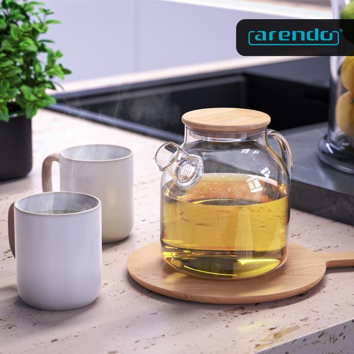 Produktbild Arendo Teekanne 1,4l,Teebereiter aus Borosilikatglas, Sieb & Bambus Deckel für losen Tee, hitzebeständig (1.40 l)