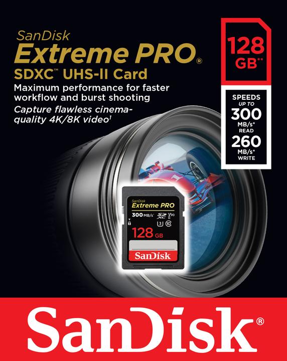 Productafbeelding SanDisk Extreme Pro (128 GB, SDXC, U3, UHS-II)