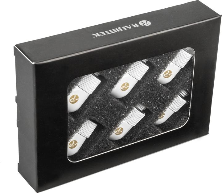 Image du produit Raijintek RAI 90 degrés G1/4 pouce mâle à G1/4 pouce femelle - pivotant, pack de 6, blanc