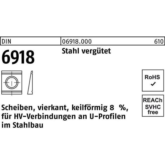 Peiner, Muttern + Unterlegscheiben, Unterlegscheibe DIN 6918 ÜH vierkant keilförmig 17 Stahl C45