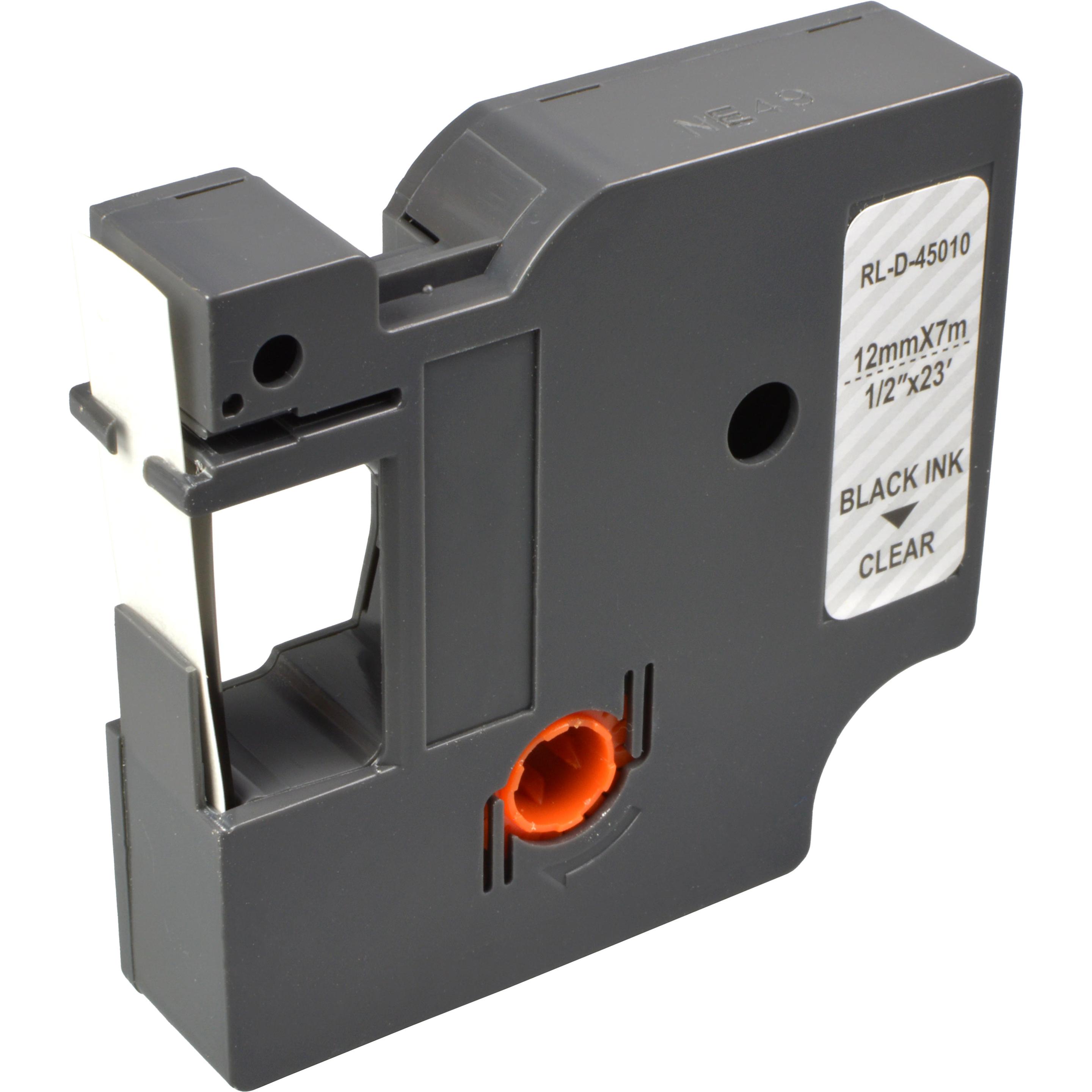 Ampertec, Beschriftungsband, Label Band kompatibel zu Dymo 45010 schwarz auf klar 12mm x 7m (1.20 cm, Schwarz)