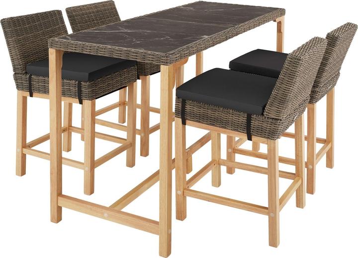 Produktbild tectake Rattan Bartisch Lovas mit 4 Stühlen Latina (161 x 64.50 x 99.50 cm)