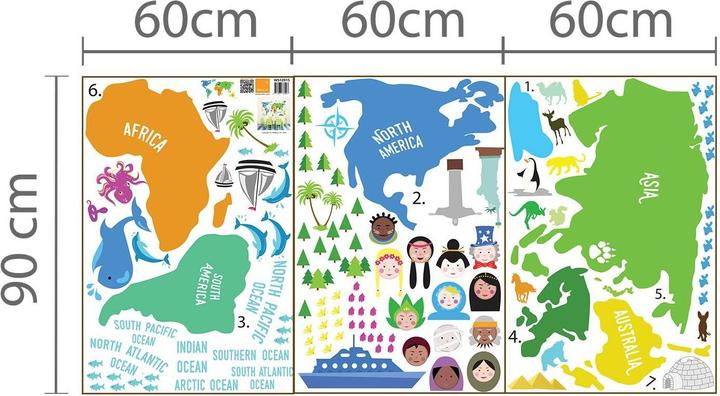 Produktbild Walplus Colourful Nursery World Map (180 x 90 cm)