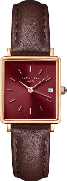 Immagine prodotto Rosefield Orologio da polso Boxy XS Burgundy Sunray in pelle marrone scuro e oro rosa