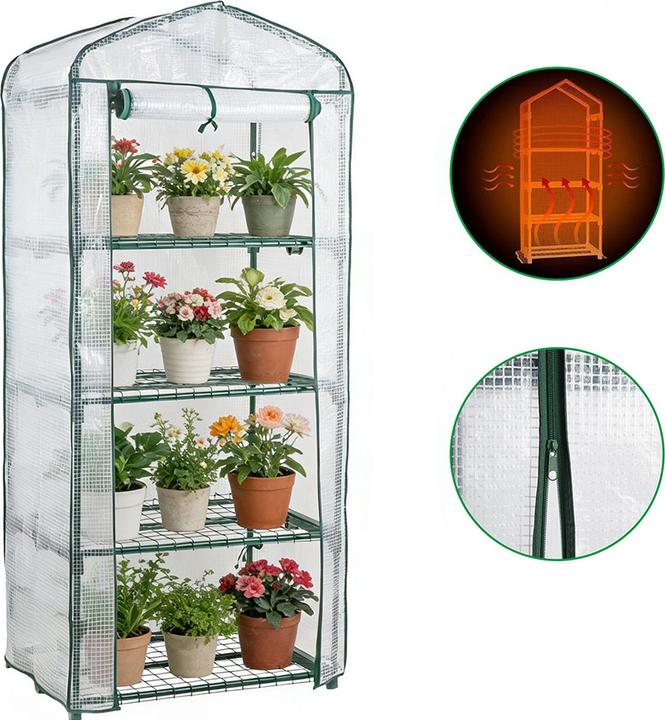 Produktbild Ideoon Folien-Gewächshaus 49x69x160 cm mit 4 Ebenen, stabiles Pflanzenanzuchthaus mit PE-Gitterfolie 120gsm