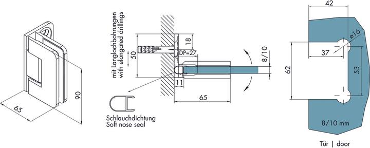 Productafbeelding Dormakaba Scharnieren voor douchezwaaideuren GRAL S 2004
