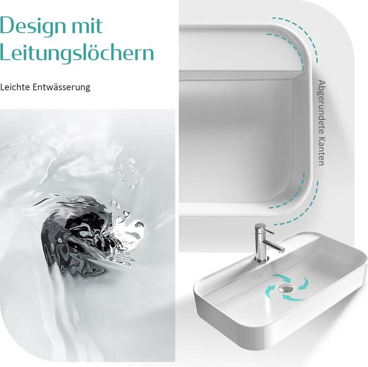 Produktbild Emke Aufsatzwaschbecken Keramik Waschbecken Hängewaschbecken Eckiger Waschtisch Weiss Glänzend 400 x (400 mm, 400 mm)