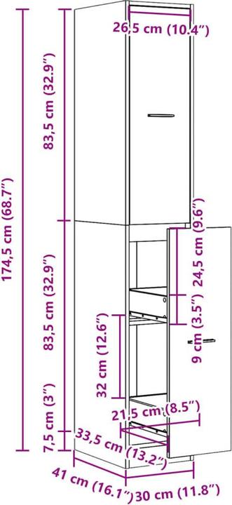 Produktbild vidaXL Apothekerschrank (30 x 41 x 174.50 cm)