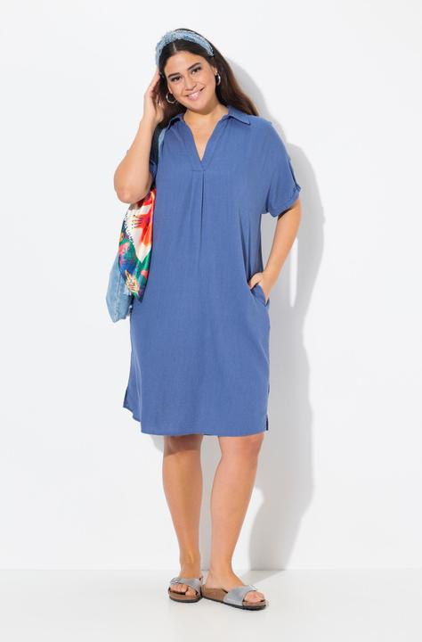 Immagine prodotto Ulla Popken Abito in misto lino dal taglio oversize con collo da camicia e mezze maniche (50, 52)