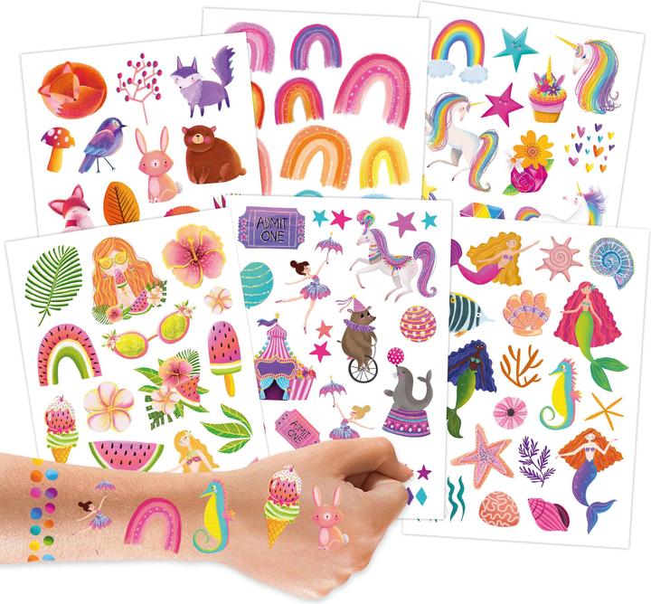 Papierdrachen Metallic Tattoo Set 3 - Einhorn & Regenbogen