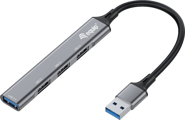 Actual product image equip USB hub 4-Port 3.0 ->1x3.0,3x2.0 o.Charger grey (USB-A, 4 Ports)