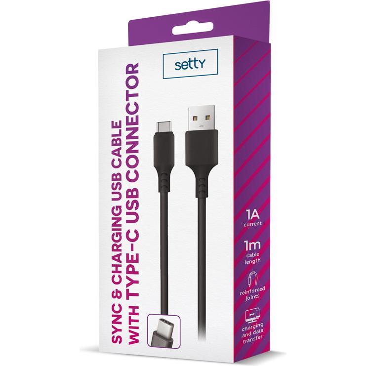Thumbnail - Setty Kabel USB - USB-C 1,0 m 2A schwarz NEU (1 m, USB 3.0), USB Kabel